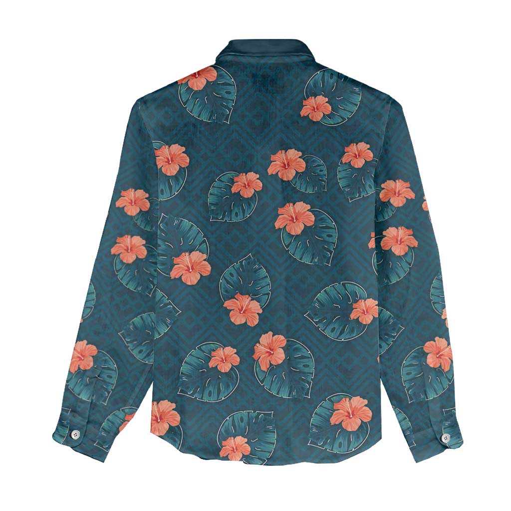 Hawaii Monstera Women Casual Shirt Hibiscus Flowers Simple Style - Polynesian Pride