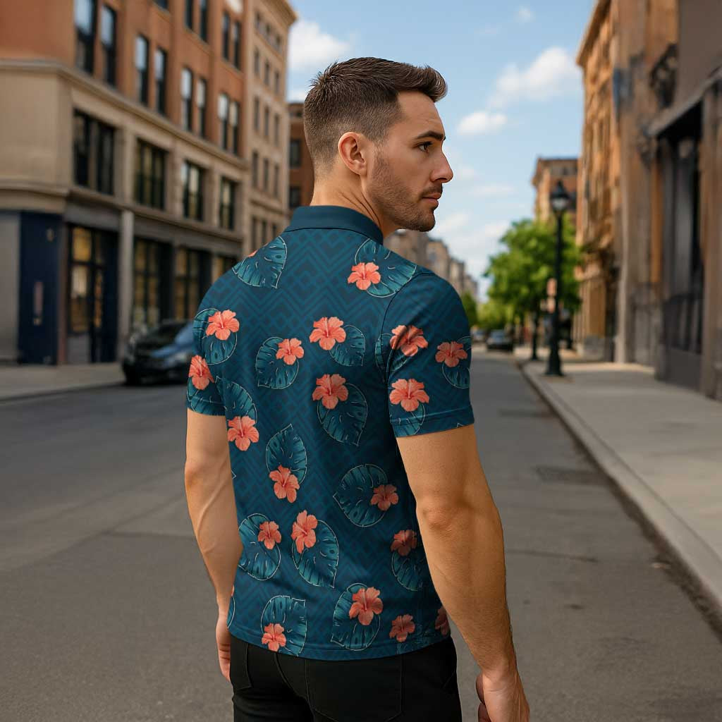 Hawaii Monstera Zipper Polo Shirt Hibiscus Flowers Simple Style - Polynesian Pride