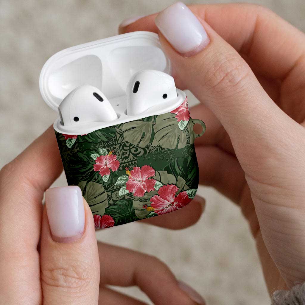 Hawaii AirPods Case Green Polynesian Monstera Patterns - Polynesian Pride