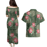 Hawaii Couples Matching Puletasi and Hawaiian Shirt Green Polynesian Monstera Patterns - Polynesian Pride