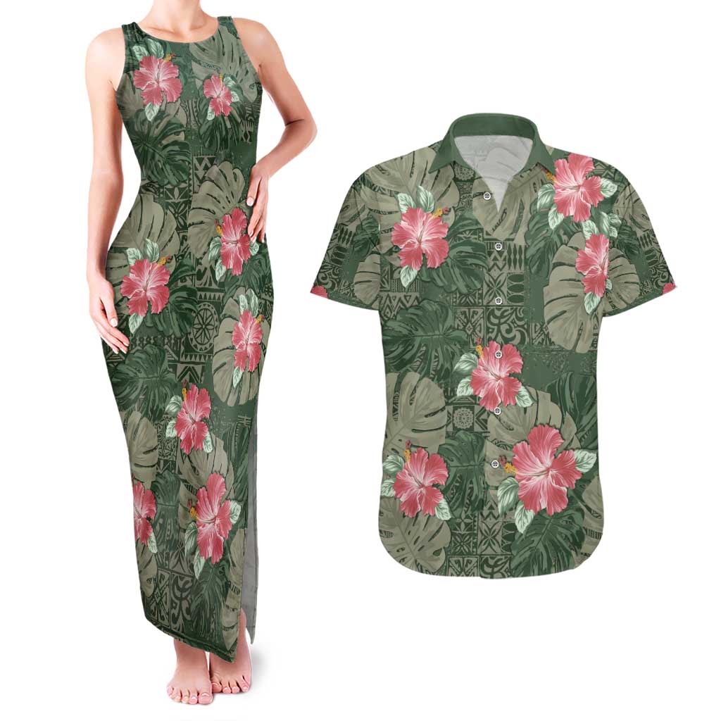 Hawaii Couples Matching Tank Maxi Dress and Hawaiian Shirt Green Polynesian Monstera Patterns DT05 Green - Polynesian Pride