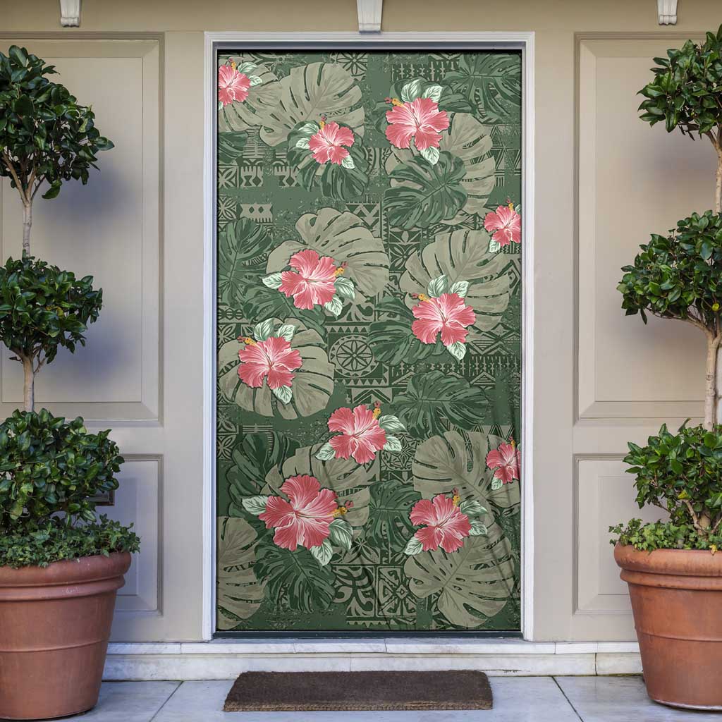 Hawaii Door Cover Green Polynesian Monstera Patterns DT05 Green - Polynesian Pride