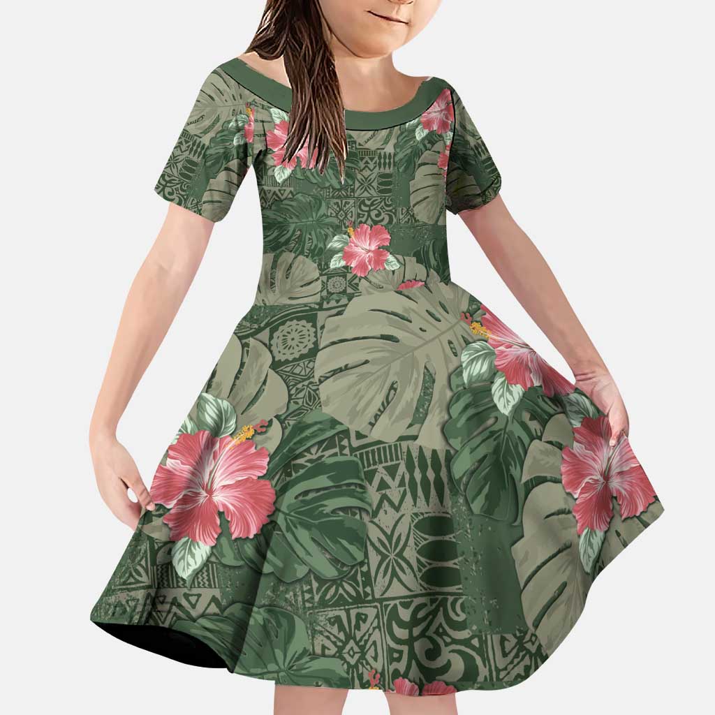 Hawaii Family Matching Puletasi and Hawaiian Shirt Green Polynesian Monstera Patterns - Polynesian Pride