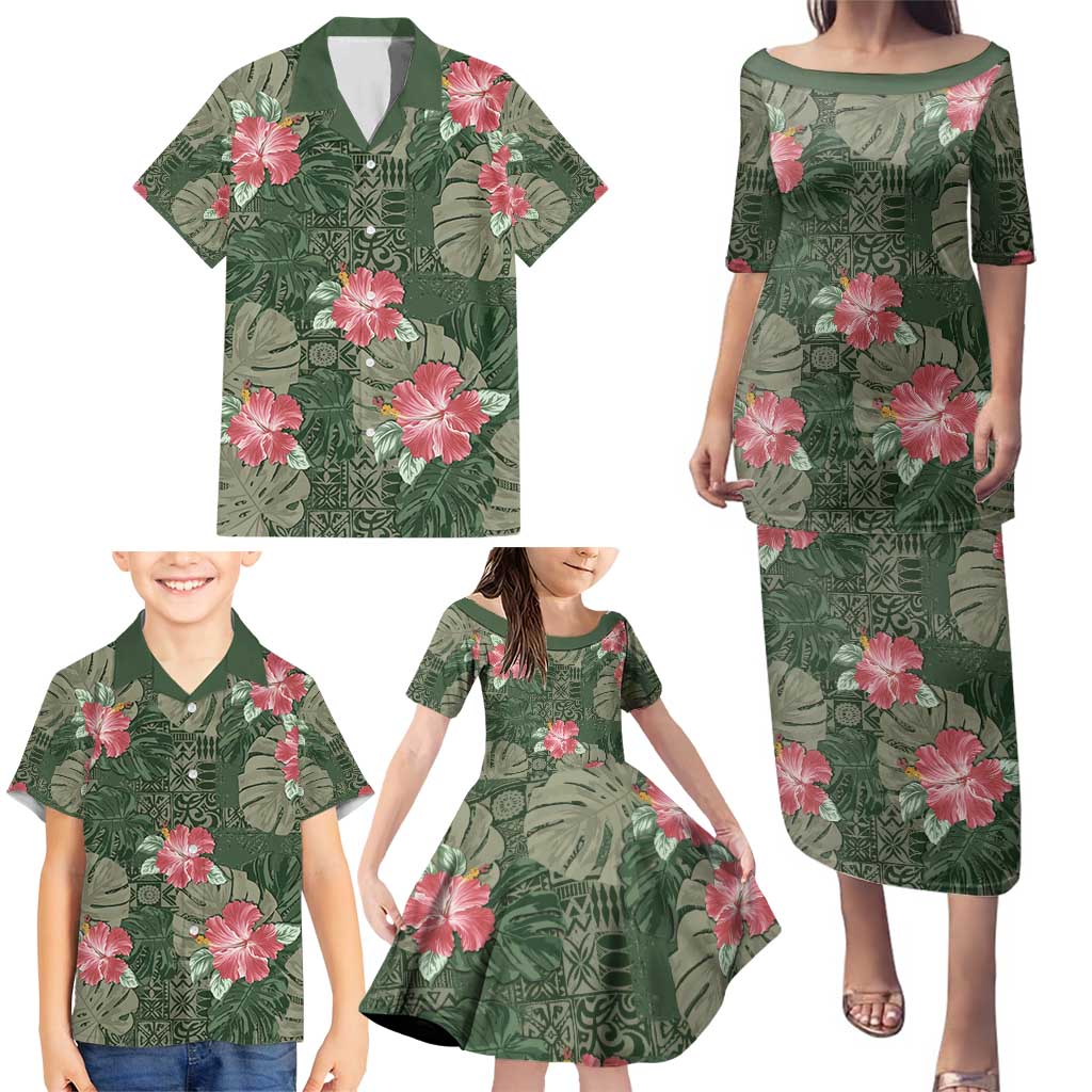 Hawaii Family Matching Puletasi and Hawaiian Shirt Green Polynesian Monstera Patterns DT05 - Polynesian Pride