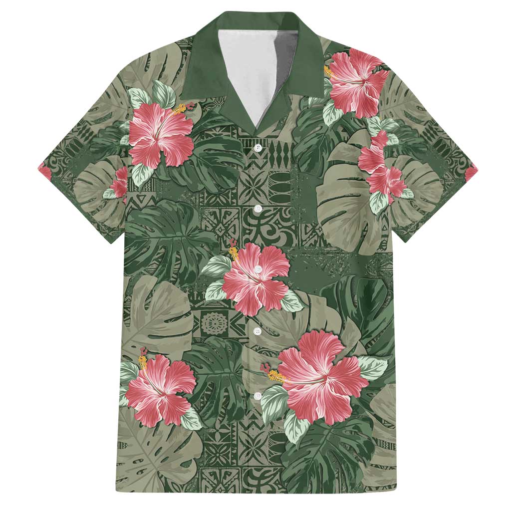 Hawaii Family Matching Puletasi and Hawaiian Shirt Green Polynesian Monstera Patterns - Polynesian Pride
