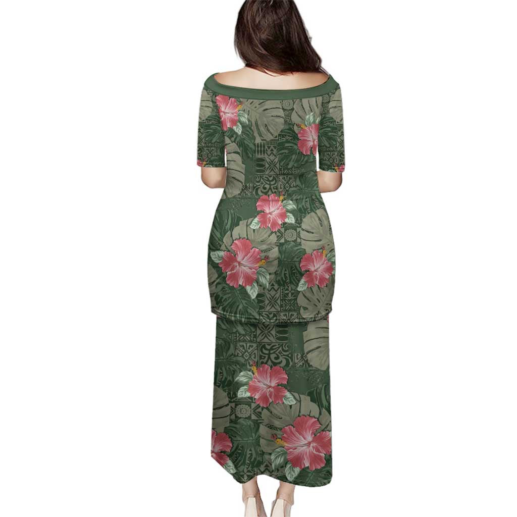 Hawaii Family Matching Puletasi and Hawaiian Shirt Green Polynesian Monstera Patterns - Polynesian Pride