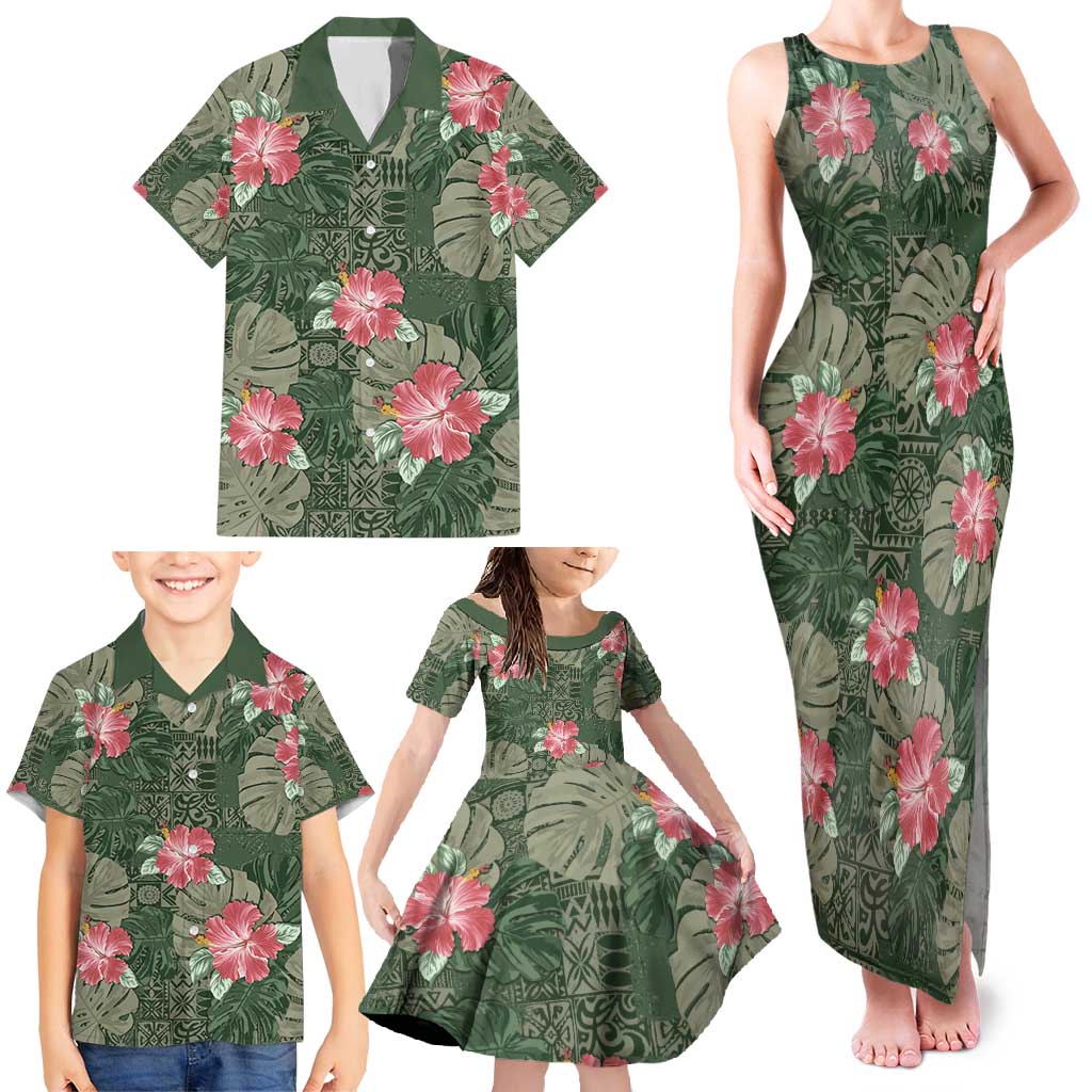 Hawaii Family Matching Tank Maxi Dress and Hawaiian Shirt Green Polynesian Monstera Patterns DT05 - Polynesian Pride