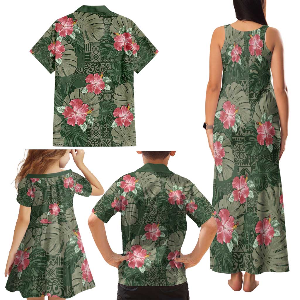 Hawaii Family Matching Tank Maxi Dress and Hawaiian Shirt Green Polynesian Monstera Patterns DT05 - Polynesian Pride