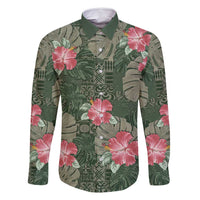 Hawaii Family Matching Tank Maxi Dress and Hawaiian Shirt Green Polynesian Monstera Patterns DT05 Dad's Shirt - Long Sleeve Green - Polynesian Pride