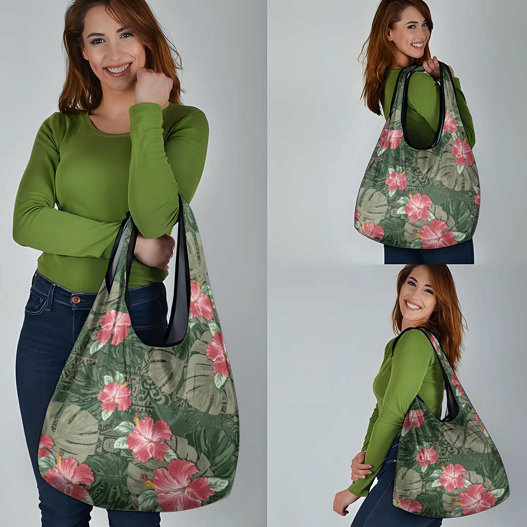 Hawaii Grocery Bag Green Polynesian Monstera Patterns - Polynesian Pride