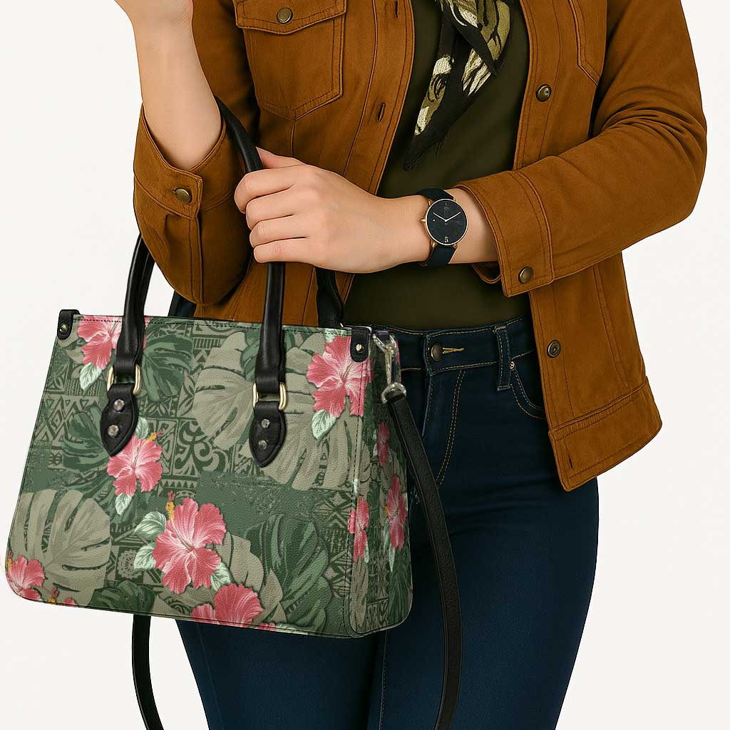 Hawaii Leather Bag Green Polynesian Monstera Patterns - Polynesian Pride