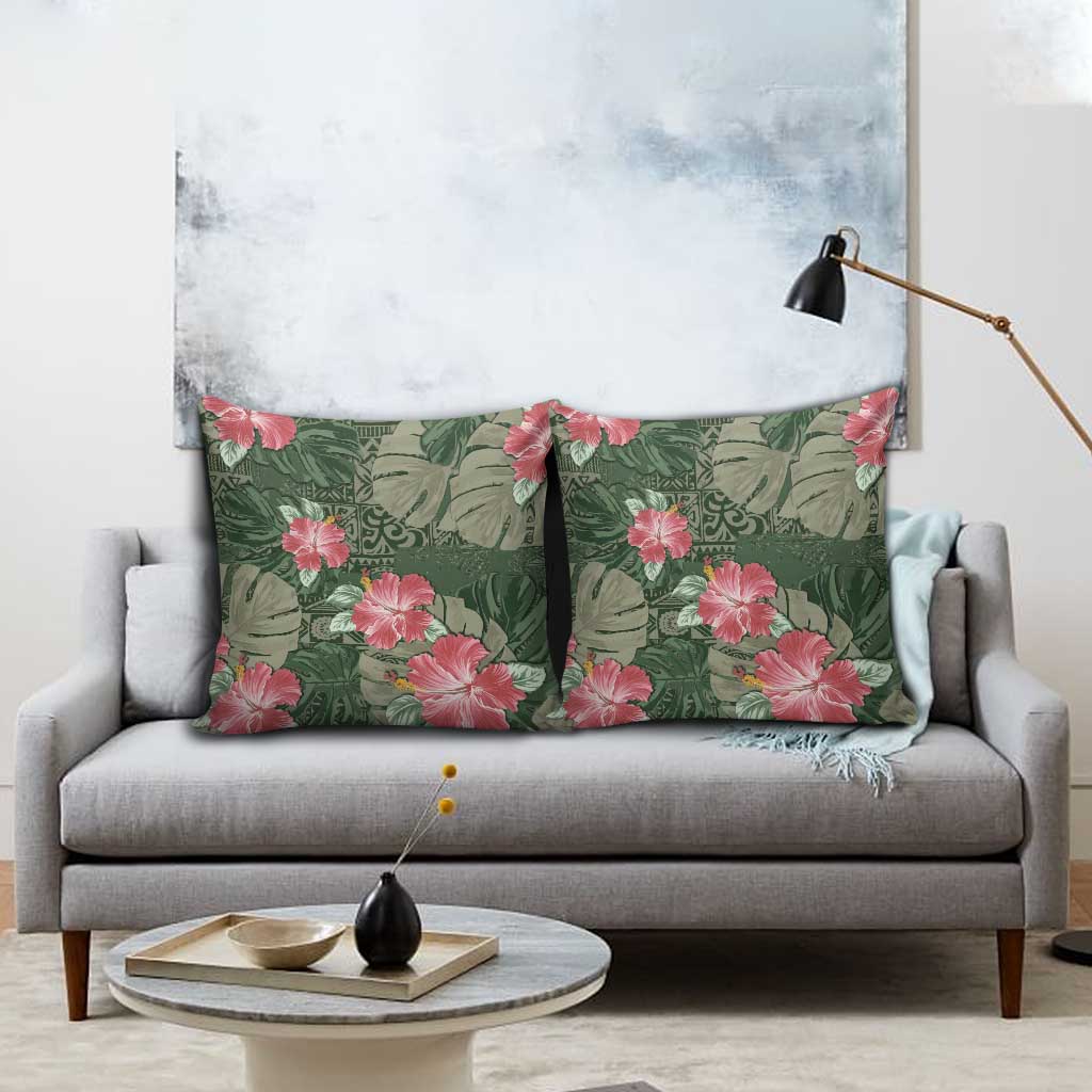 Hawaii Pillow Cover Green Polynesian Monstera Patterns - Polynesian Pride