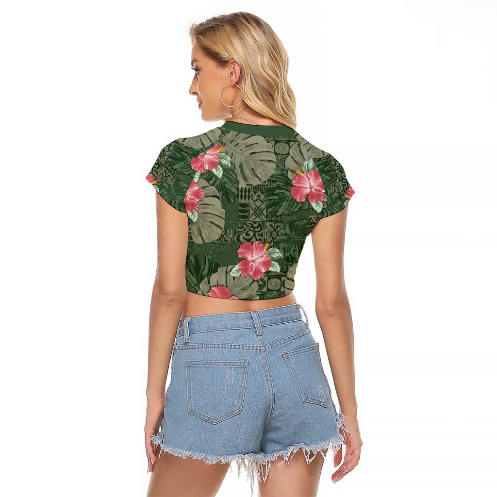 Hawaii Raglan Cropped T Shirt Green Polynesian Monstera Patterns - Polynesian Pride