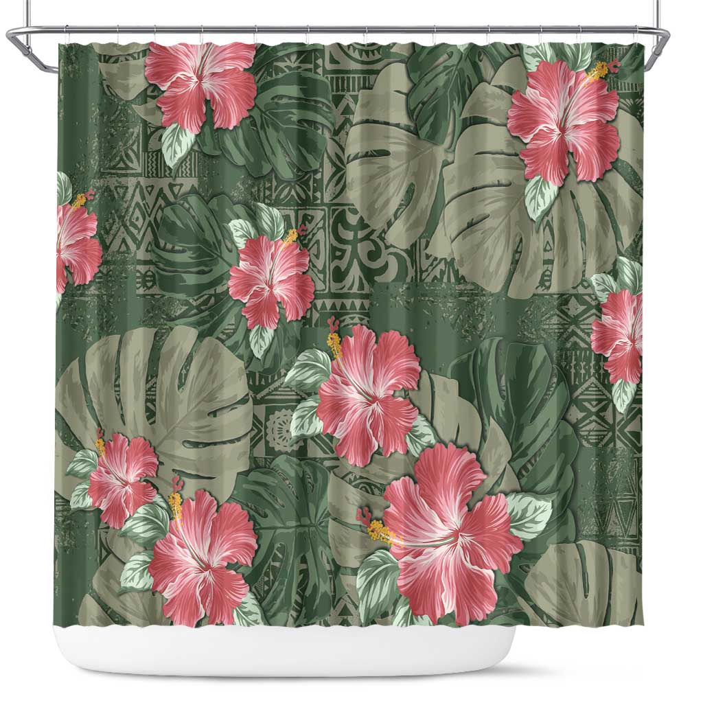 Hawaii Shower Curtain Green Polynesian Monstera Patterns DT05 Green - Polynesian Pride