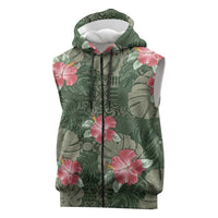 Hawaii Sleeveless Zip Hoodie Green Polynesian Monstera Patterns - Polynesian Pride