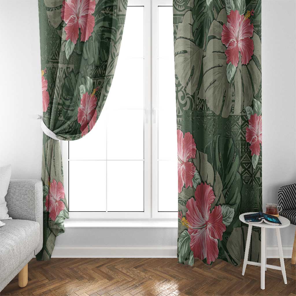 Hawaii Window Curtain Green Polynesian Monstera Patterns - Polynesian Pride