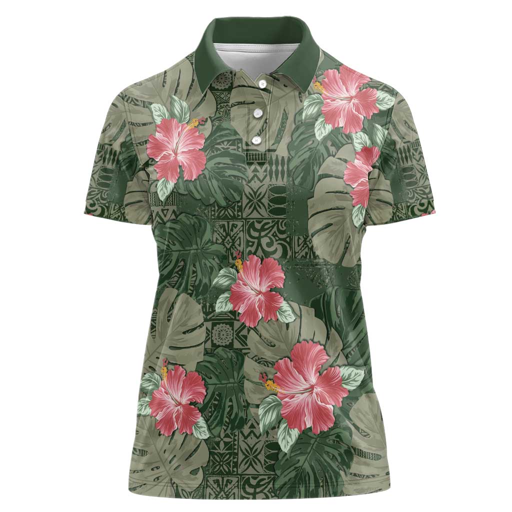 Hawaii Women Polo Shirt Green Polynesian Monstera Patterns DT05 Female Green - Polynesian Pride