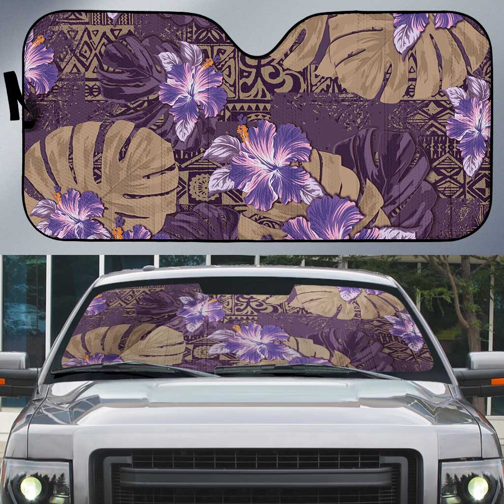 Hawaii Auto Sun Shade Purple Polynesian Monstera Patterns DT05 Purple - Polynesian Pride