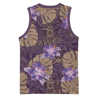Hawaii Basketball Jersey Purple Polynesian Monstera Patterns - Polynesian Pride