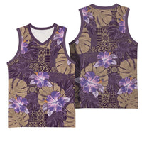 Hawaii Basketball Jersey Purple Polynesian Monstera Patterns - Polynesian Pride