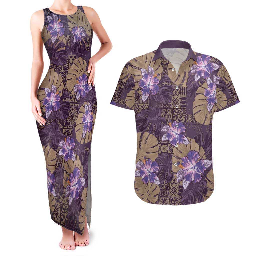 Hawaii Couples Matching Tank Maxi Dress and Hawaiian Shirt Purple Polynesian Monstera Patterns DT05 Purple - Polynesian Pride