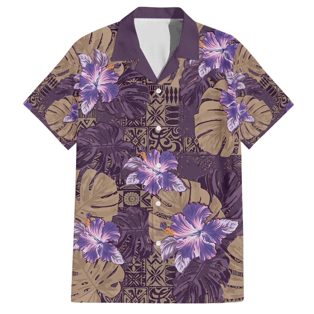 Hawaii Family Matching Long Sleeve Bodycon Dress and Hawaiian Shirt Purple Polynesian Monstera Patterns - Polynesian Pride