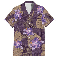 Hawaii Family Matching Long Sleeve Bodycon Dress and Hawaiian Shirt Purple Polynesian Monstera Patterns - Polynesian Pride