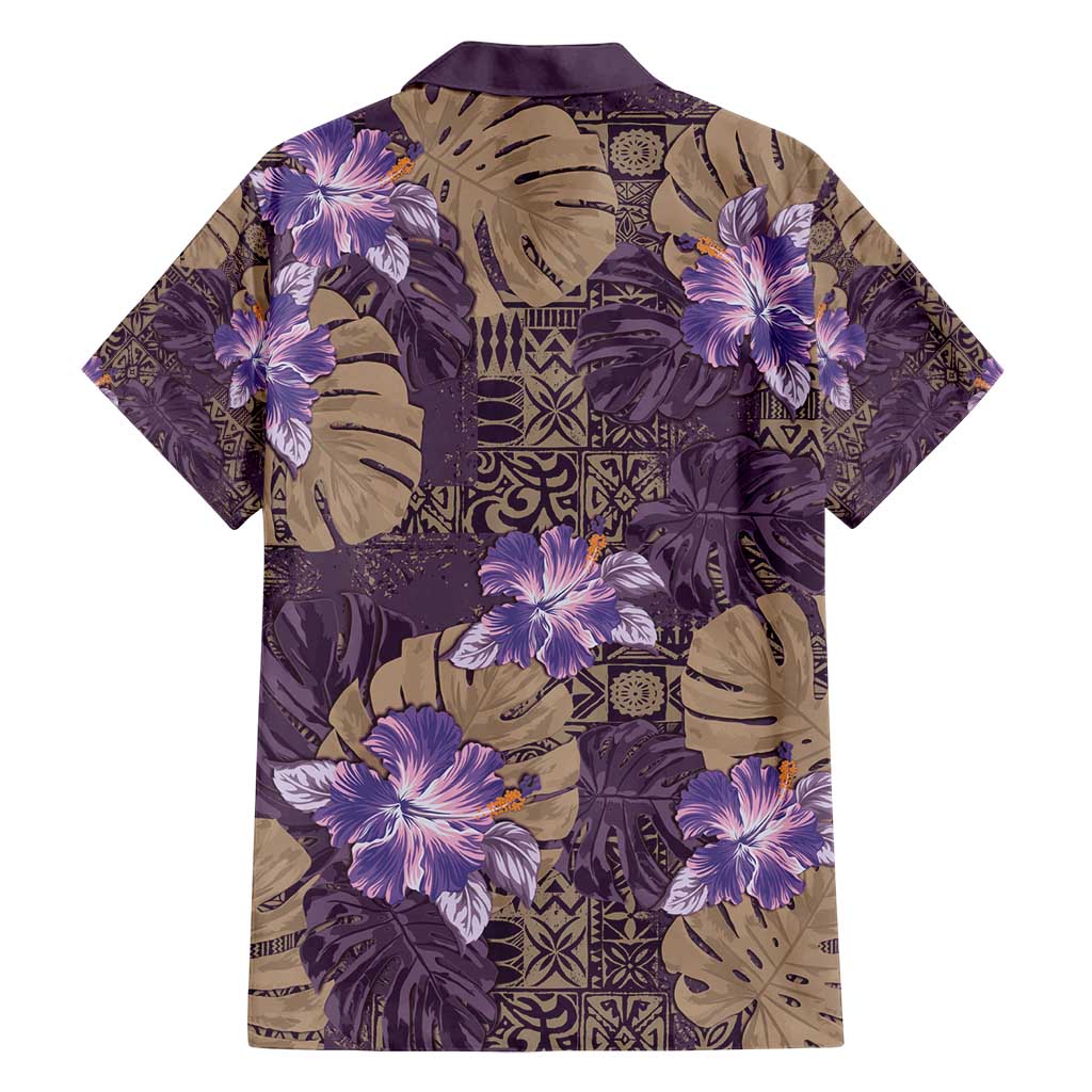 Hawaii Family Matching Long Sleeve Bodycon Dress and Hawaiian Shirt Purple Polynesian Monstera Patterns - Polynesian Pride