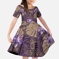 Hawaii Family Matching Mermaid Dress and Hawaiian Shirt Purple Polynesian Monstera Patterns - Polynesian Pride