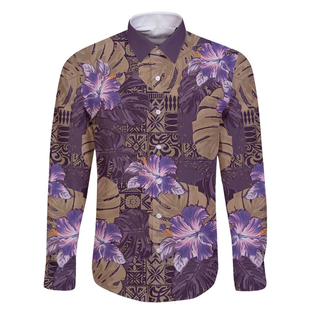 Hawaii Family Matching Off Shoulder Maxi Dress and Hawaiian Shirt Purple Polynesian Monstera Patterns - Polynesian Pride