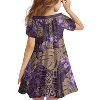Hawaii Family Matching Off Shoulder Short Dress and Hawaiian Shirt Purple Polynesian Monstera Patterns - Polynesian Pride