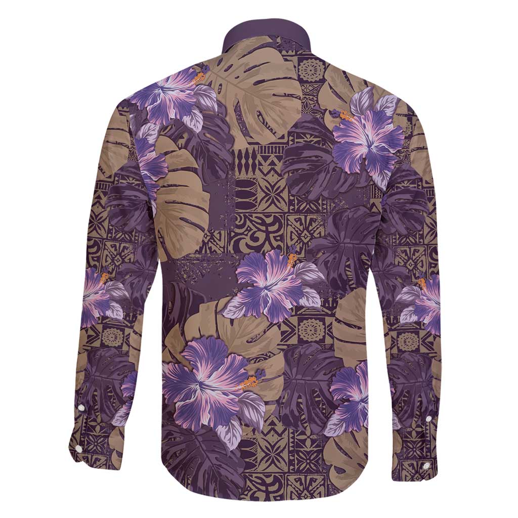 Hawaii Family Matching Short Sleeve Bodycon Dress and Hawaiian Shirt Purple Polynesian Monstera Patterns - Polynesian Pride