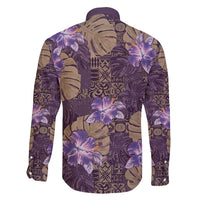 Hawaii Family Matching Short Sleeve Bodycon Dress and Hawaiian Shirt Purple Polynesian Monstera Patterns - Polynesian Pride