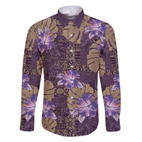 Hawaii Family Matching Tank Maxi Dress and Hawaiian Shirt Purple Polynesian Monstera Patterns - Polynesian Pride