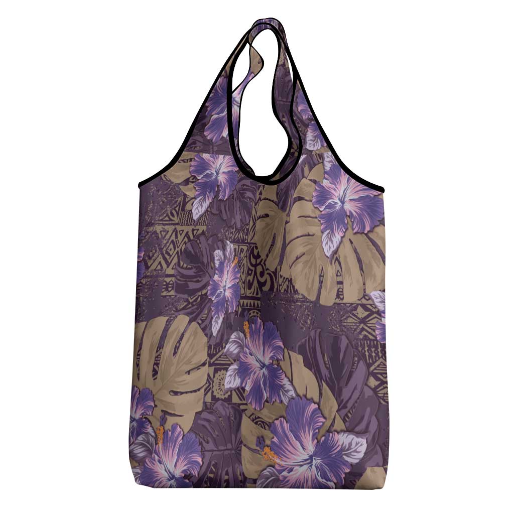 Hawaii Grocery Bag Purple Polynesian Monstera Patterns - Polynesian Pride