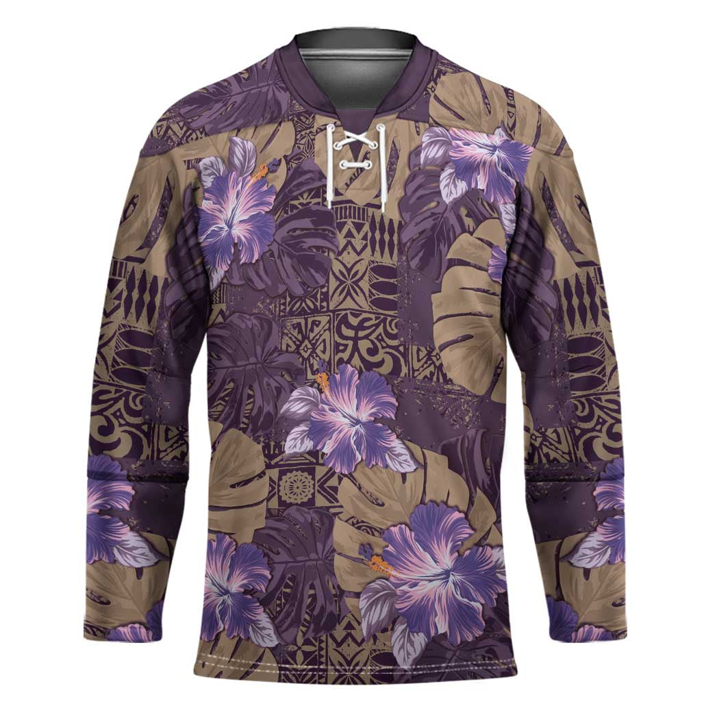 Hawaii Hockey Jersey Purple Polynesian Monstera Patterns - Polynesian Pride