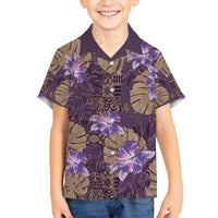 Hawaii Kid Hawaiian Shirt Purple Polynesian Monstera Patterns - Polynesian Pride