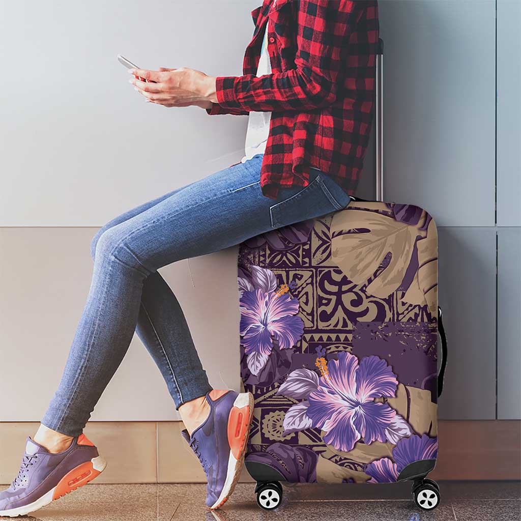 Hawaii Luggage Cover Purple Polynesian Monstera Patterns - Polynesian Pride