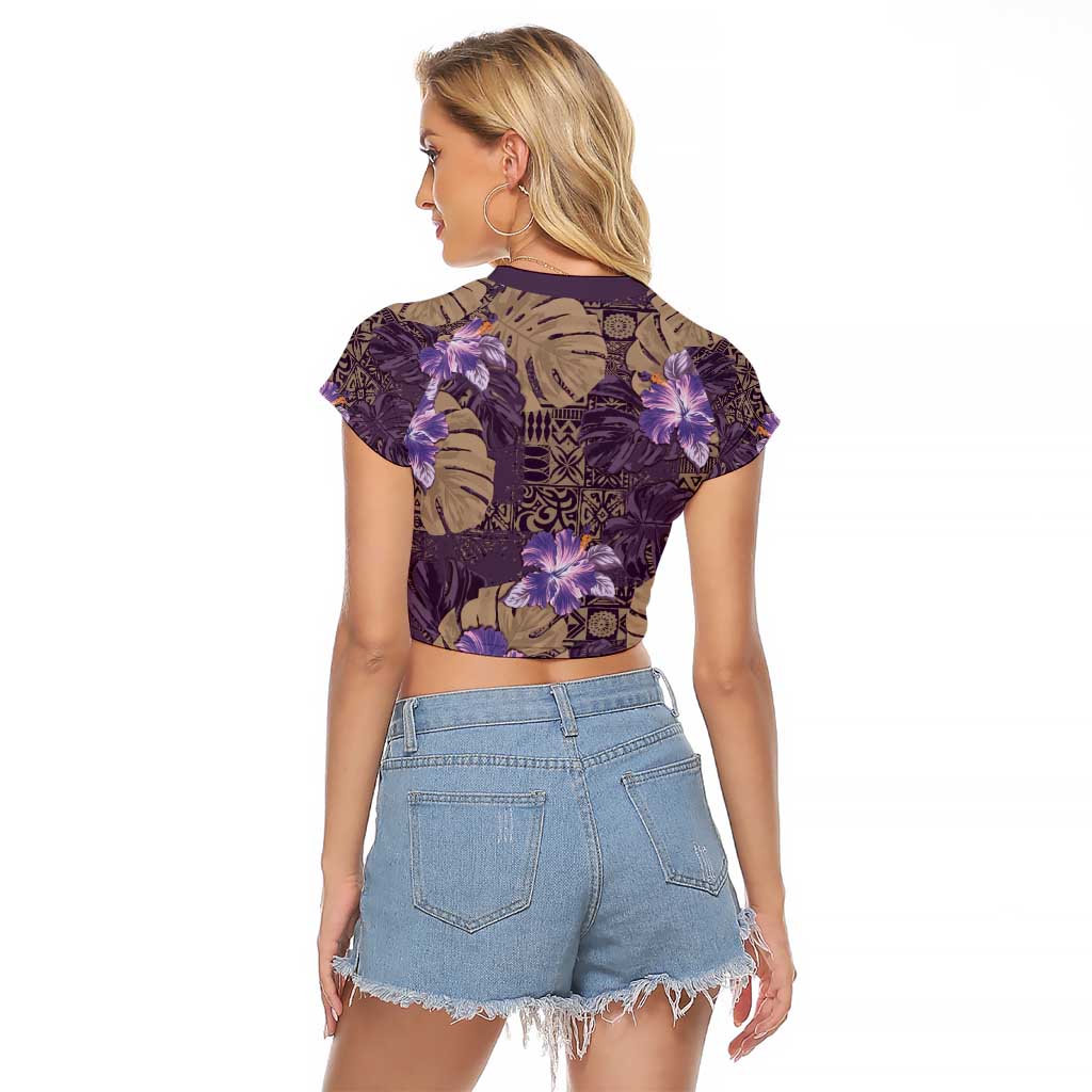Hawaii Raglan Cropped T Shirt Purple Polynesian Monstera Patterns - Polynesian Pride