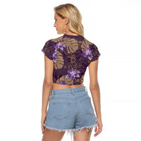 Hawaii Raglan Cropped T Shirt Purple Polynesian Monstera Patterns - Polynesian Pride