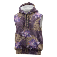 Hawaii Sleeveless Zip Hoodie Purple Polynesian Monstera Patterns - Polynesian Pride
