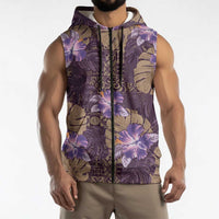 Hawaii Sleeveless Zip Hoodie Purple Polynesian Monstera Patterns - Polynesian Pride