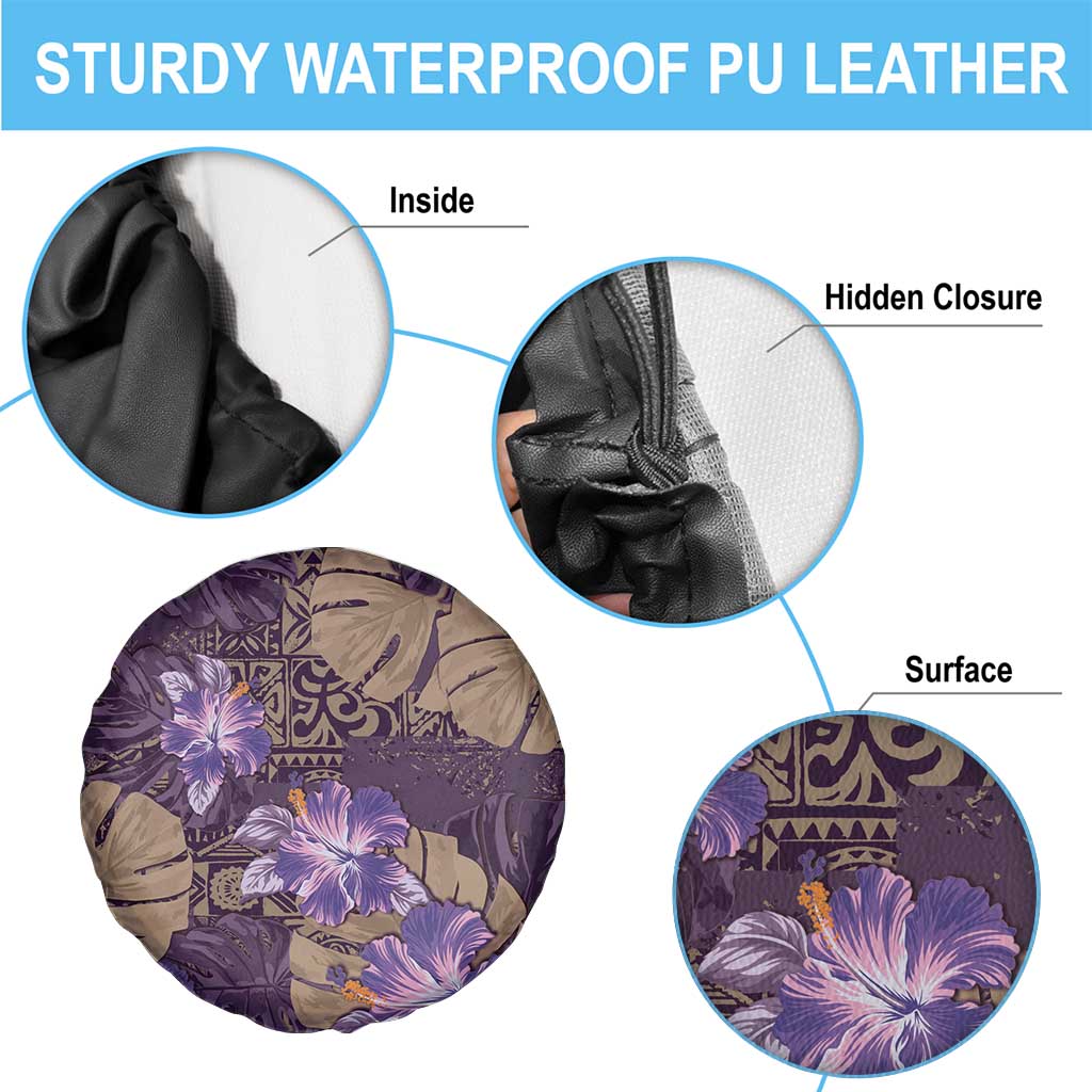 Hawaii Spare Tire Cover Purple Polynesian Monstera Patterns - Polynesian Pride