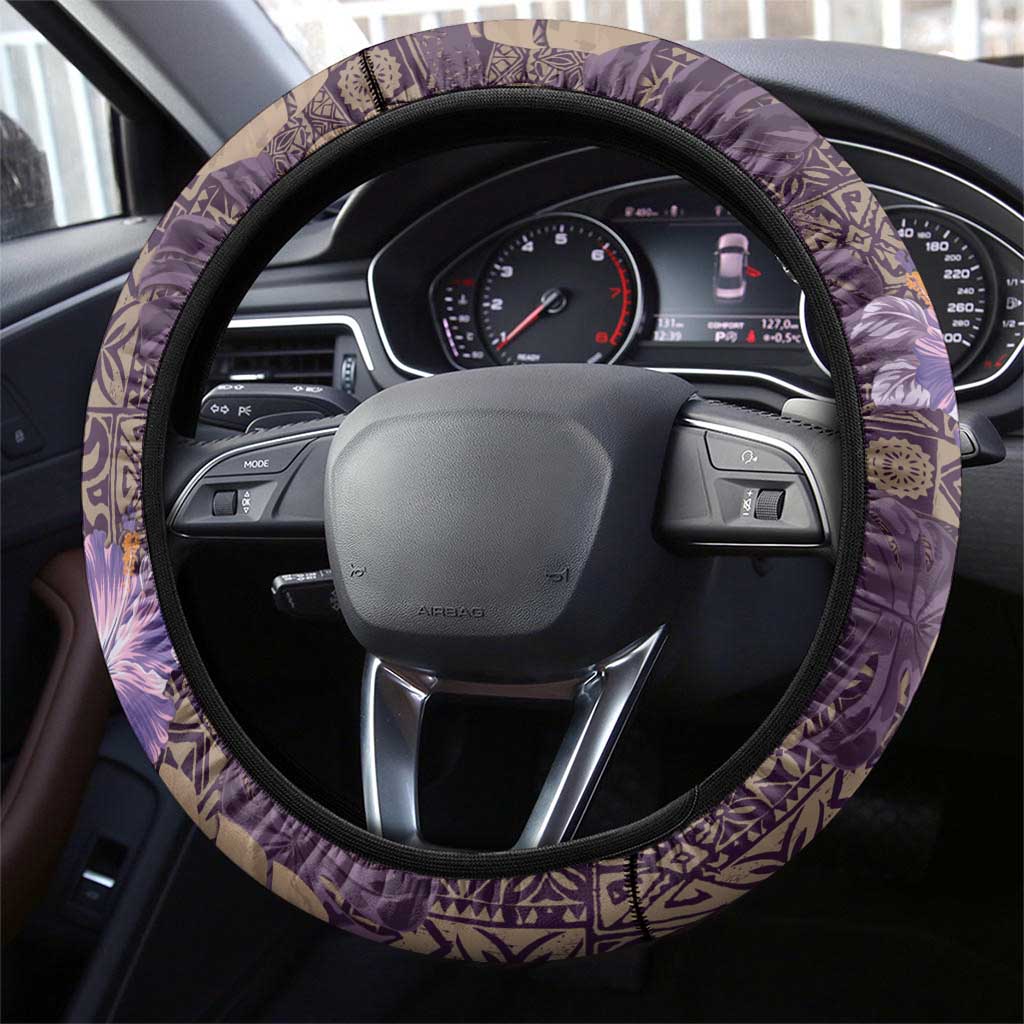 Hawaii Steering Wheel Cover Purple Polynesian Monstera Patterns - Polynesian Pride