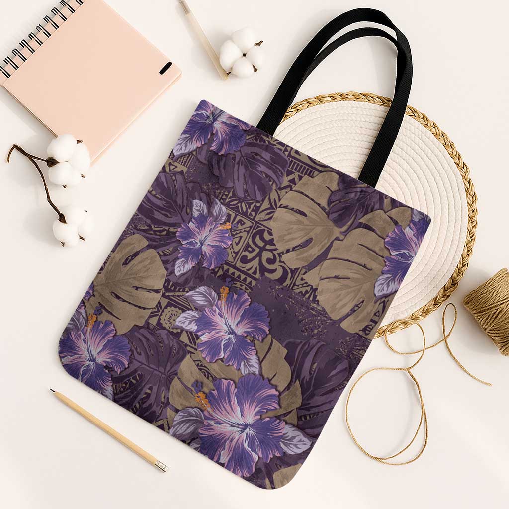 Hawaii Tote Bag Purple Polynesian Monstera Patterns - Polynesian Pride