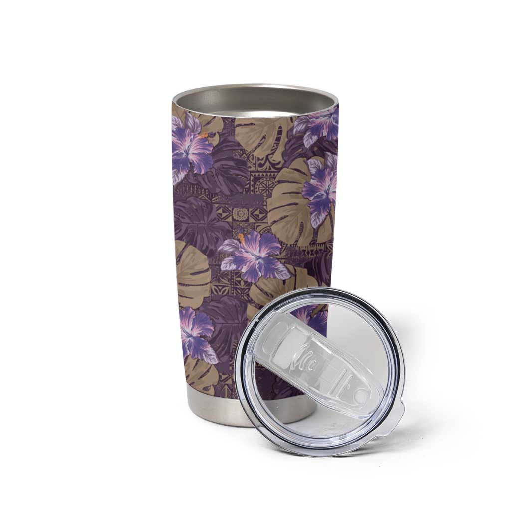 Hawaii Tumbler Cup Purple Polynesian Monstera Patterns - Polynesian Pride