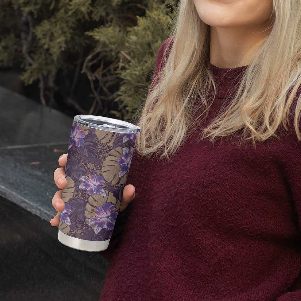 Hawaii Tumbler Cup Purple Polynesian Monstera Patterns - Polynesian Pride