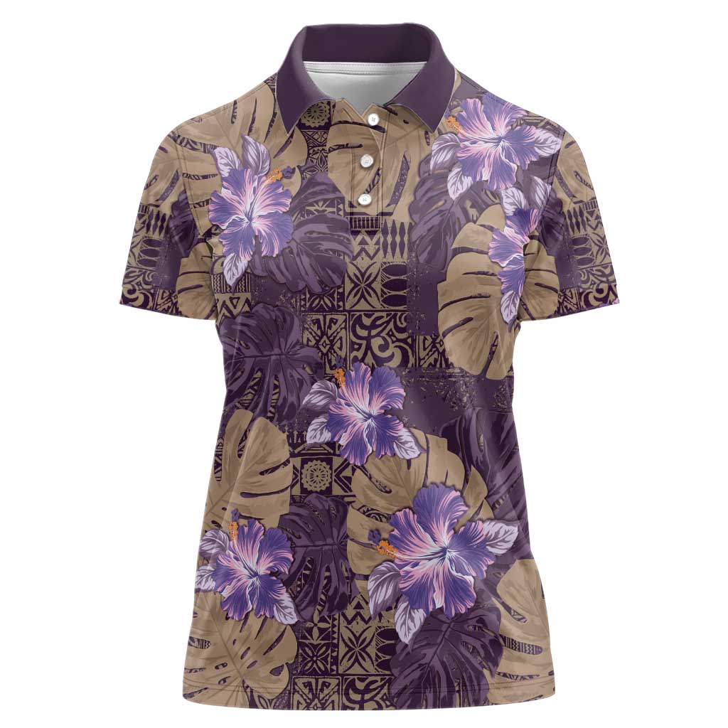 Hawaii Women Polo Shirt Purple Polynesian Monstera Patterns DT05 Female Purple - Polynesian Pride