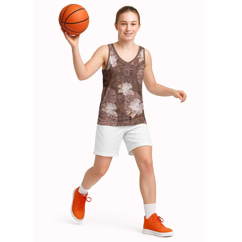 Hawaii Basketball Jersey Brown Polynesian Monstera Patterns - Polynesian Pride