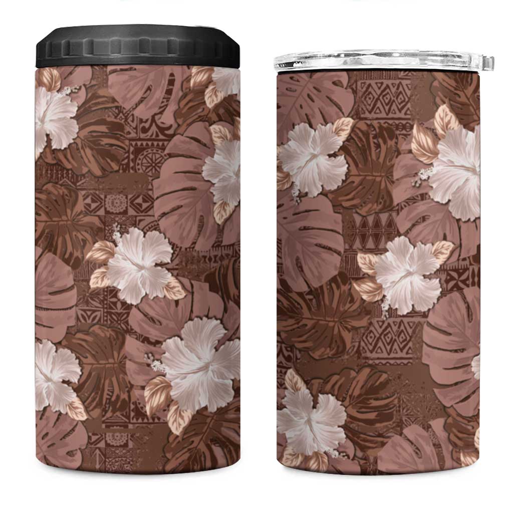 Hawaii 4 in 1 Can Cooler Tumbler Brown Polynesian Monstera Patterns DT05 One Size: 16 oz Brown - Polynesian Pride